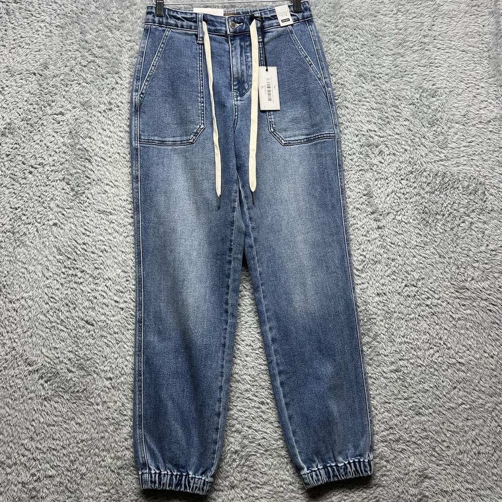 Judy Blue Jeans Womens 1/25 Blue Joggers High Rise Drawstring Relaxed‎ Stretch